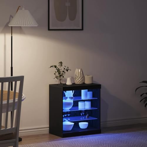 Aparador LED negro efecto roble 60,5 cm con luces RGB 6