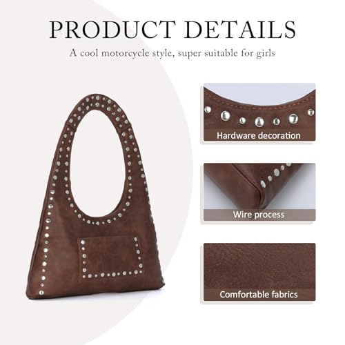 GOKTOW Y2K Studded Hobo Bag - Women PU Leather Vintage Tote Shoulder Purse for Daily Commute3