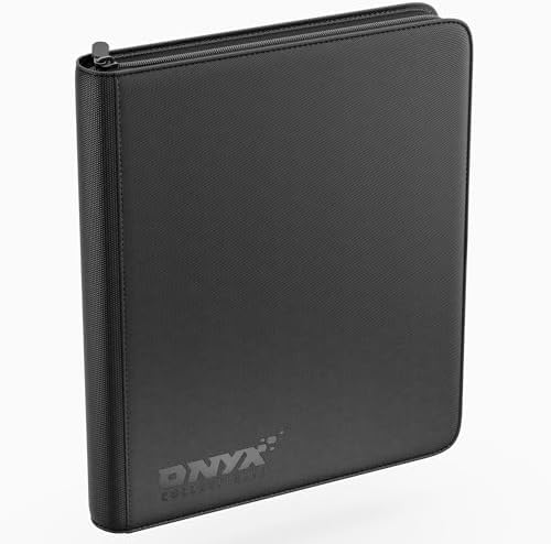 Onyx Toploader Binder 9-Pocket 288 Toploaders - 16 Ringless Double Sided Pages for Cards in 3" x 4" Top Loaders - 9 Pocket Side Loading Pages for Trading or Sports Card Storage - Zipper (Black) — view 8