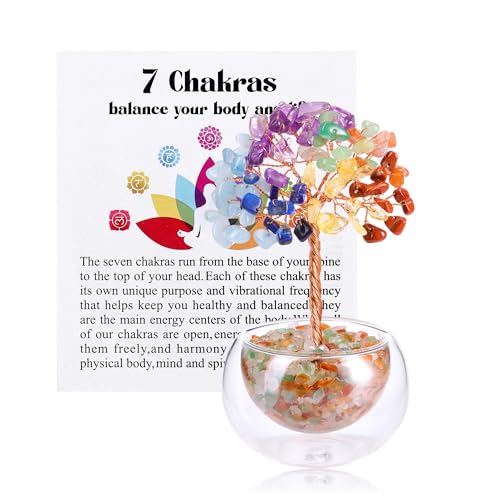 JSDDE 7 Chakra Feng Shui Baum mit Glas Basis Lebensbaum Deko Heilsteine...