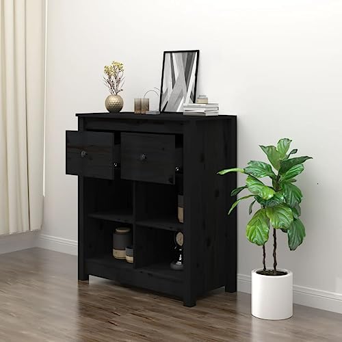 Aparador negro de pino macizo con acabados artesanales para salones elegantes 8