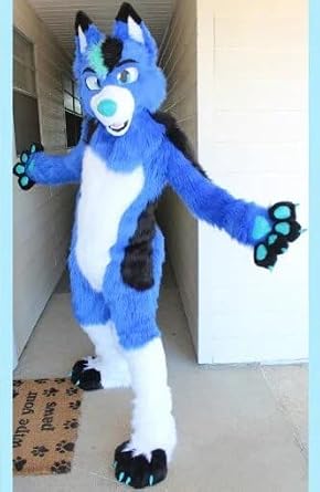 Long Fur Furry Husky Dog Fox Mascot Costume Fursuit Wolf White Blue