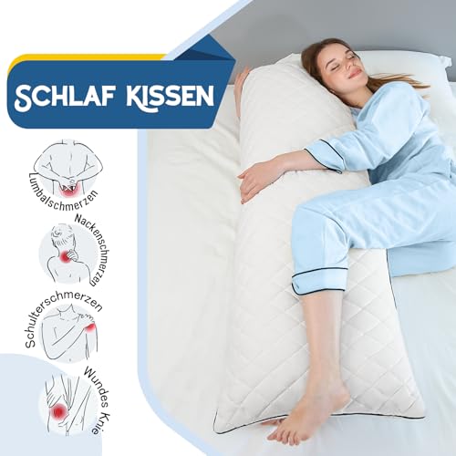 AS AWESLING Body Pillow for Adults, Full Body Pilllow for Sleeping, Bolster Side Sleeper Pillow with Cover (Weiß-Memory Foam, 160 x 50 cm)