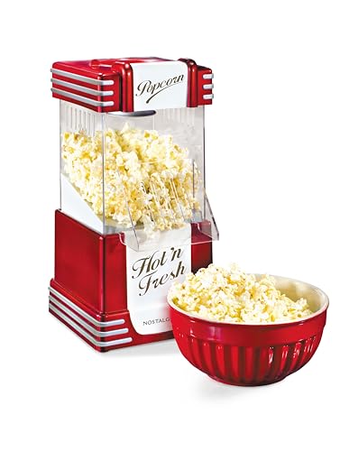 Nostalgia Retro Hot Air Popcorn Maker – 12 Cups Oil Free Popping – Countertop Machine with Measuring Cup – Healthy Snacks & Movie Nights – Red