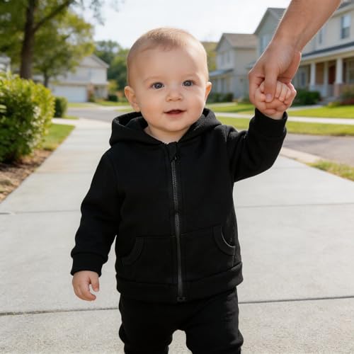 Image of ROMPERINBOX Unisex Solid Baby Sweatshirts Hoodies, Lightweight Full Zip-up Jackets Coat 0-24 Months