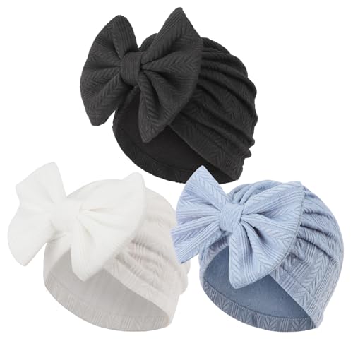 Image of AQOKKA Newborn Baby Girl Hats with Bow Toddler Infant Beanie Cap Newborn Hospital Hats for Baby Girl Kid 0-12 Months