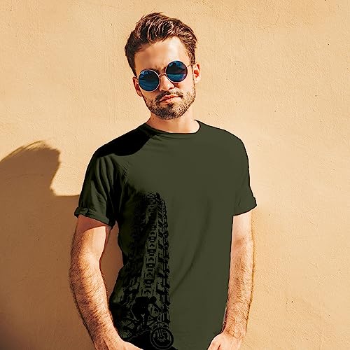 Men’s Mountain Bike Tyre Track Printed Crew Neck Top, MTB T-Shirt MGreen-XL - Thumbnail 4