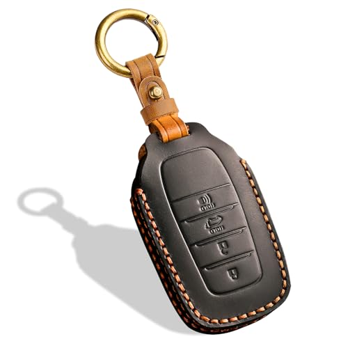 Aoocar Leather Key Fob Cover, Compatible with Toyota Tundra Corolla Cross Venza Sequoia Highlander Avalon RAV4 Camry C-HR Prius, No Screw Design Key Holder Protector(4 Button, Black)
