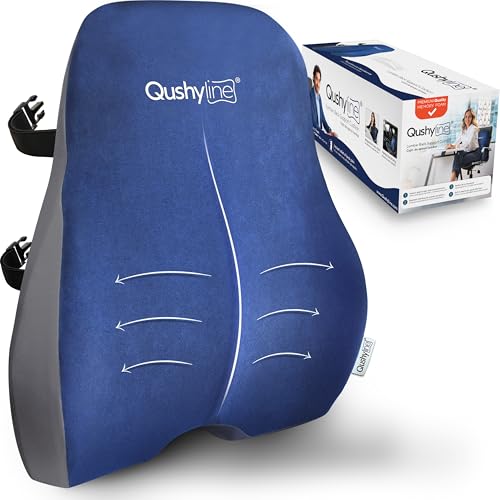 QushyLine Cojín Silla Oficina de Espuma Viscoelástica. Respaldo sofá, Silla de Ruedas, Cojín Lumbar Asiento Coche. Ajustable a Cualquier Asiento. Soporte Lumbar cómodo, Alivio del Dolor de Espalda.