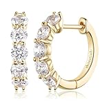 shinelab Pendientes de aro para mujer, plata de ley, hipoalergénicos, joyería de moda, oro, aro M-CZ, cobre, circonita cúbica