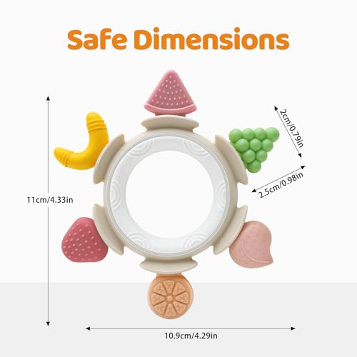 Miniatura 2 de Fruta Mordedor Chupete Regalo Ideal Cosas Bebés Juguete 0 3 6 9 Meses Dentición, Juguetes Sensoriales Silicona Educativo Dientes Masticar, Recién Nacido Niño Niña Navidad Cumpleaños Regalo, Marrón