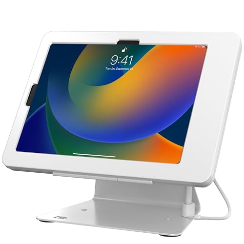 Image of Desktop Anti-Theft Stand - CTA Kiosk Stand with Stylus, Tether, and Aluminum Enclosure for iPad 11th Gen A16 11 inch - 10th Gen 10.9 inch - Air 4th & 5th Gen - 11 inch Pro & More - White (PAD-DASB109W)