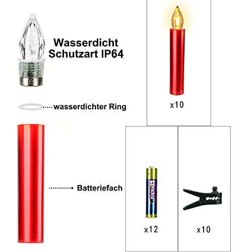 Kabellose Christbaumkerzen FREEPOWER 10er Rot LED Kerzen