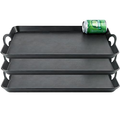 3 Pack Serving Trays with Handles, Rectangular Stackable Tray for for Dinner Snack Fruit Dessert Beverage Appetizer Butler-Kitchen