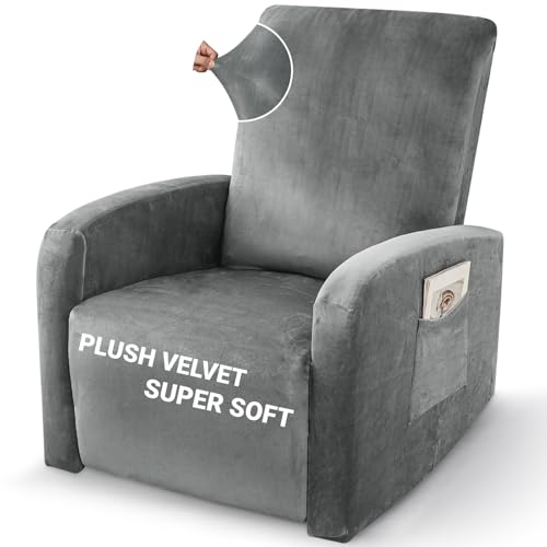 Image of ZNSAYOTX 2026 Velvet Small Recliner Cover 3-Piece, Luxury Plush Recliner Chair Covers with Elastic Band & Ties Stay in Place, Stretch Reclining Slipcover for Lazy Boy Soft Washable (Grey)