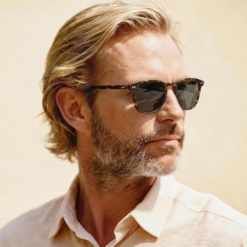 Image of CARFIA Cool Retro Acetate Polarized Sunglasses for Men UV Protection, Fashion Keyhole Driving Man Sunnies Square Male Eyewear