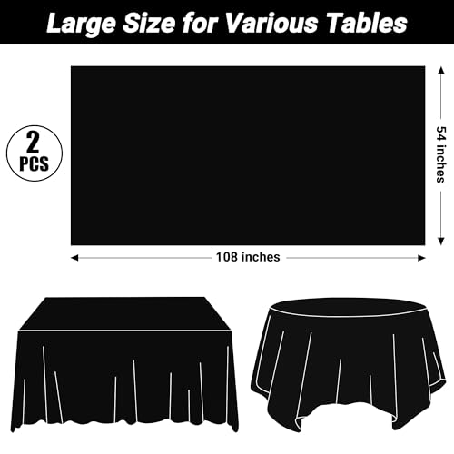 Image of 2 Pack Picnic Table Cover, 108 x 54 Inches Black Plastic Tablecloth, Decorative Black Rectangle Tablecloth Disposable Tablecover Party Table Cloth, Waterproof Decor Party Supplies for Outdoor Indoor