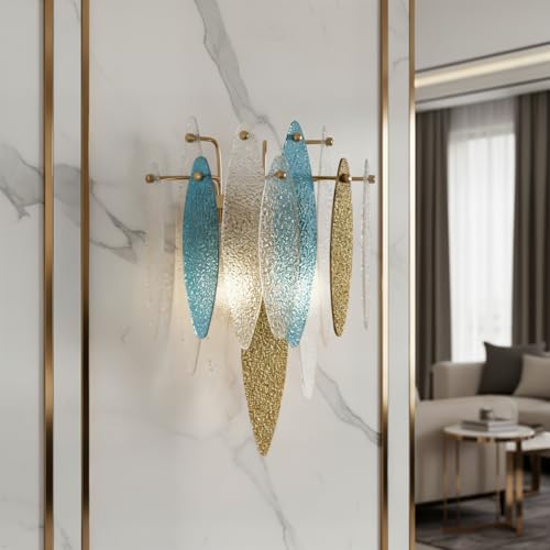 Image of Stained Glass Wall Sconce 2-Light Colorful Crystal Sconces Wall Lighting Vintage Gold Wall Lamp Art Decor Wall Light for Living Room Hallway Bedroom Bathroom
