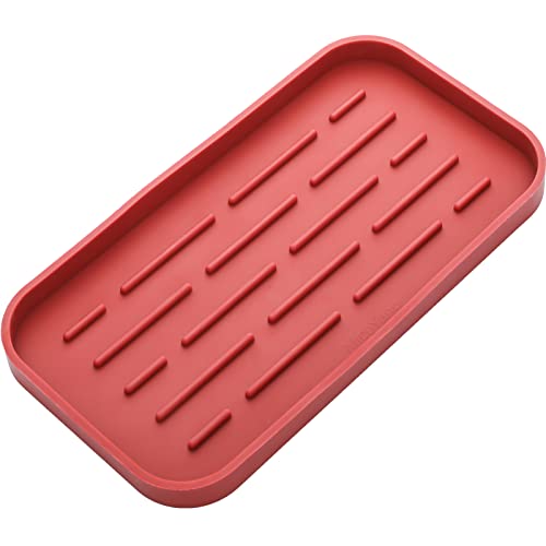 Micoyang Silicone Kitchen Sink Organizer Tray For Multiple Usage,Eco-Friendly Sponges Holder For Kitchen Bathroom Counter Or Sink,Dish Soap Dispenser,Scrubber,Bottle,Cup (Red, 10"×5.3") #TOP6