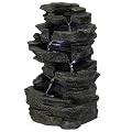 Cascading Electric Powered 5-Tier Rock Water Fountain with LED Lights 18" for Indoor and Outdoor Use