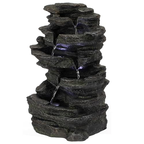 Image of Cascading Electric Powered 5-Tier Rock Water Fountain with LED Lights 18" for Indoor and Outdoor Use