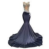 NGBUY Elegant Wome's Mermaid Black Prom Gown Appliques Evening Party Dress Formal Maxi Dress US2