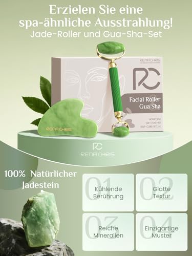 Jade Roller und Gua Sha Set von Rena Chris für Hautpflege