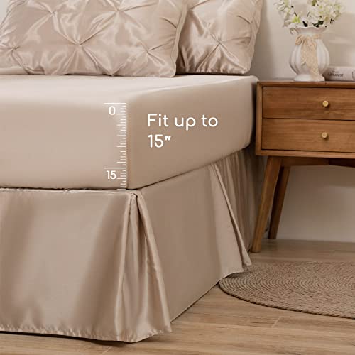 MR&HM Satin Comforter Twin XL 5 Pieces - Luxurious Pinch Pleat Bedding Set with Comforter, Flat Sheet, Fitted Sheet, Pillowcase & Sham, Super Silky Soft Bed Set for All Season (Twin XL, Champagne)