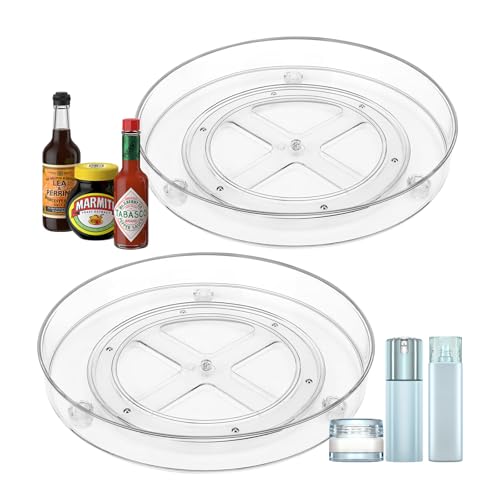 PHMING 2 Piezas Especiero Giratorio, 23,5 cm Bandeja Giratoria Nevera, 360° Estante para Especias, Especiero de Acrílico Transparente, para Guardar Condimentos, Cosméticos, Artículosde Tocador