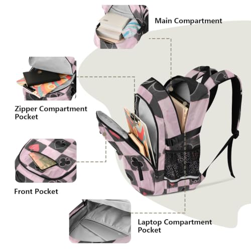 Mochila de viaje para laptop negra y rosa estilo ajedrez juvenil 5