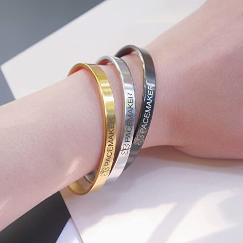 Renyilin 3Pcs Stainless Steel Cuff Medical Alert Id Emergency First Aid Bracelet (Pacemaker) #TOP5