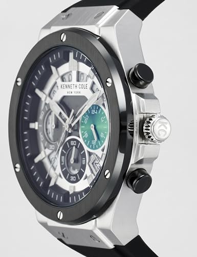 Image of Kenneth Cole Quartz Chronograph with Date Silver Dial Black Silicone Strap Watch for Men - KCWGO0035501MN