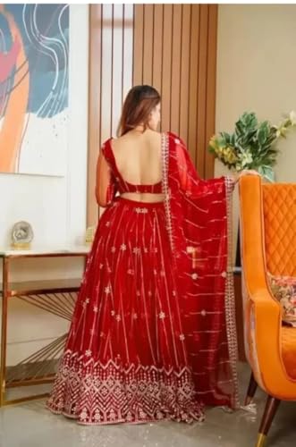 Image of Traditional Net Lehenga Choli Set for Women and Girls | Ethnic Wedding Outfit Ghagra Choli with Matching Dupatta