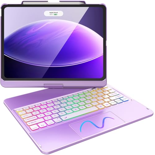 FUWANG Funda con teclado táctil para iPad Air de 13 pulgadas (M3 2025/M2 2024) y iPad Pro de 12.9 6ª 5ª 4ª 3ª generación, rotación de 360°, 7 colores retroiluminados, para iPad Air de 13 pulgadas con