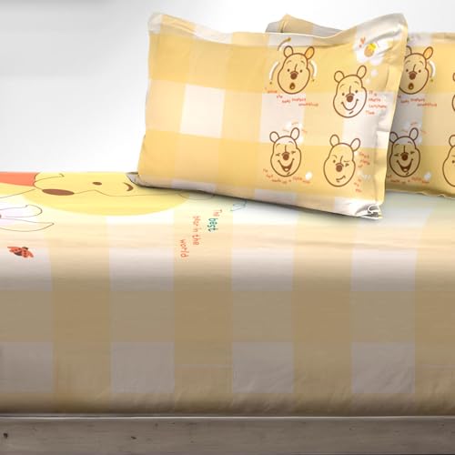 Image of Sassoon Disney Winnie The Pooh Digital Printed, Cotton Single Bedsheet, 300 TC, 1 Pillow Cover, Fade Resistant, Bedsheet for Kid's Bedroom, (1.50m X 2.35m)
