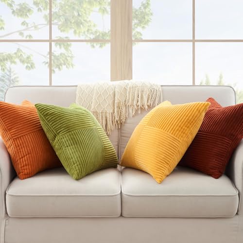 Housse de coussin jaune 50x50 velours côtelé déhoussable
