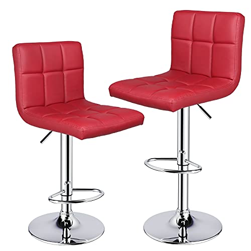 Leopard Bar Stools, Modern Pu Leather Adjustable Swivel Bar Stool With Back, Set Of 2 (Wine Red) #TOP7