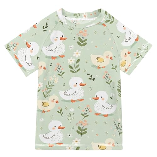 ALAZA Kids Rash Guard Toddler Swim Shirt Boy Girls Cute Duck UPF 50+ Short Sleeve 4T