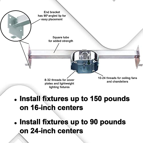 Ciata Ceiling Fan Mounting Bracket, Saf-T-Brace With Locking Teeth, 3 Teeth, Larger Box For High Wire Capacity, Twist And Lock With 1-1/2 Inch Ceiling Fan Box Mount, Light Electrical Box - 3 Pack #TOP2