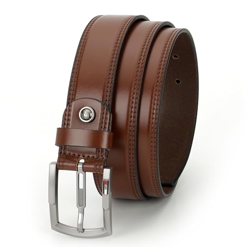 Genuine Leather 35mm Premium Styling/Shiny Pin Buckle Casual Belt For Men, Oxford,Black and Tan color