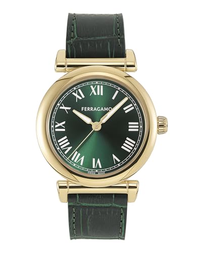 Ferragamo Ferragamo Allure Collection Luxury Womens Watch Timepieces with a Green Strap and Dial Featuring a IP Yellow Gold Case