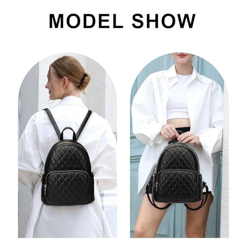 Image of Quilted Small Backpack for Women PU Leather Casual Handbag Daypack Purse | Stylish Quilted Design, water-resistant premium PU leather, matches all daily outfits, lightweight for everyday carry