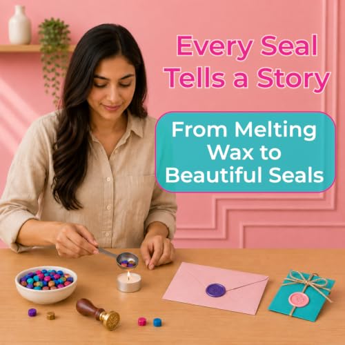Image of Oytra Wax Sealing Kit with 100 Wax Beads Octagon Shape, 1 Heating Spoon 5ml and 2 Candles for Stamping Seals Retro Journaling Art Craft