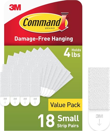 Command 4 lb Small Picture Hanging Strips 18 Pairs (36 Command Strips), Damage-Free Hanging Picture Hangers, No Tools Wall Hanging Strips for Home Decor, White Adhesive Strips