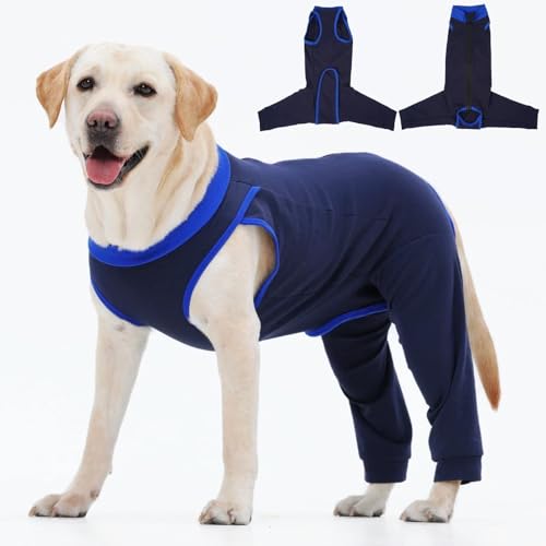 T'CHAQUE Back Zipper Dog Surgery Recovery Suit with Rear Leg Sleeve to Stop Licking, Dog Onesie for Surgery Female, Dog Spay Recovery Kit, Soft Dog Neuter Suit, Cone Collar Alternative, Navy XL