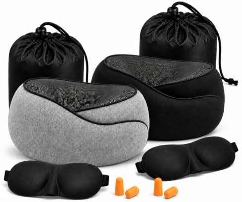 2 Pack Travel Neck Pillow Set, Pure Memory Foam Neck Pillow with ...