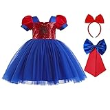 BILOPER Tutu Dresses Princess Cosplay Costume Sweet Puff Sleeve Halloween Party Dress for Toddler Girls with Headband (120)
