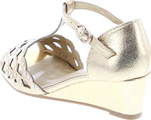 Blaze04 Kids Rhinestone Peep Toe Cut Out Ankle Strap Wedge Dress Sandal Shoes3