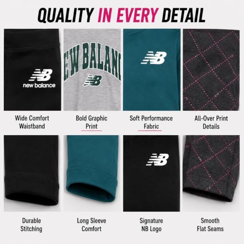 Image of New Balance Active Girls Legging Set - 4 Piece Athletic Short Sleeve Shirt, Long Sleeve Shirt & Activewear Girls Leggings Set