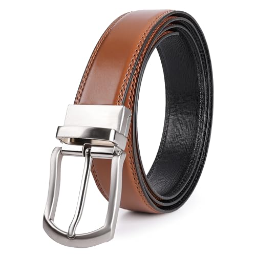 Image of SUNYA Mens Belts Leather, 1.3" Reversible Belts for Men. Mens Dress Belt Classic Design for Casual Jeans and Pants. Rotative Buckle. Brown
